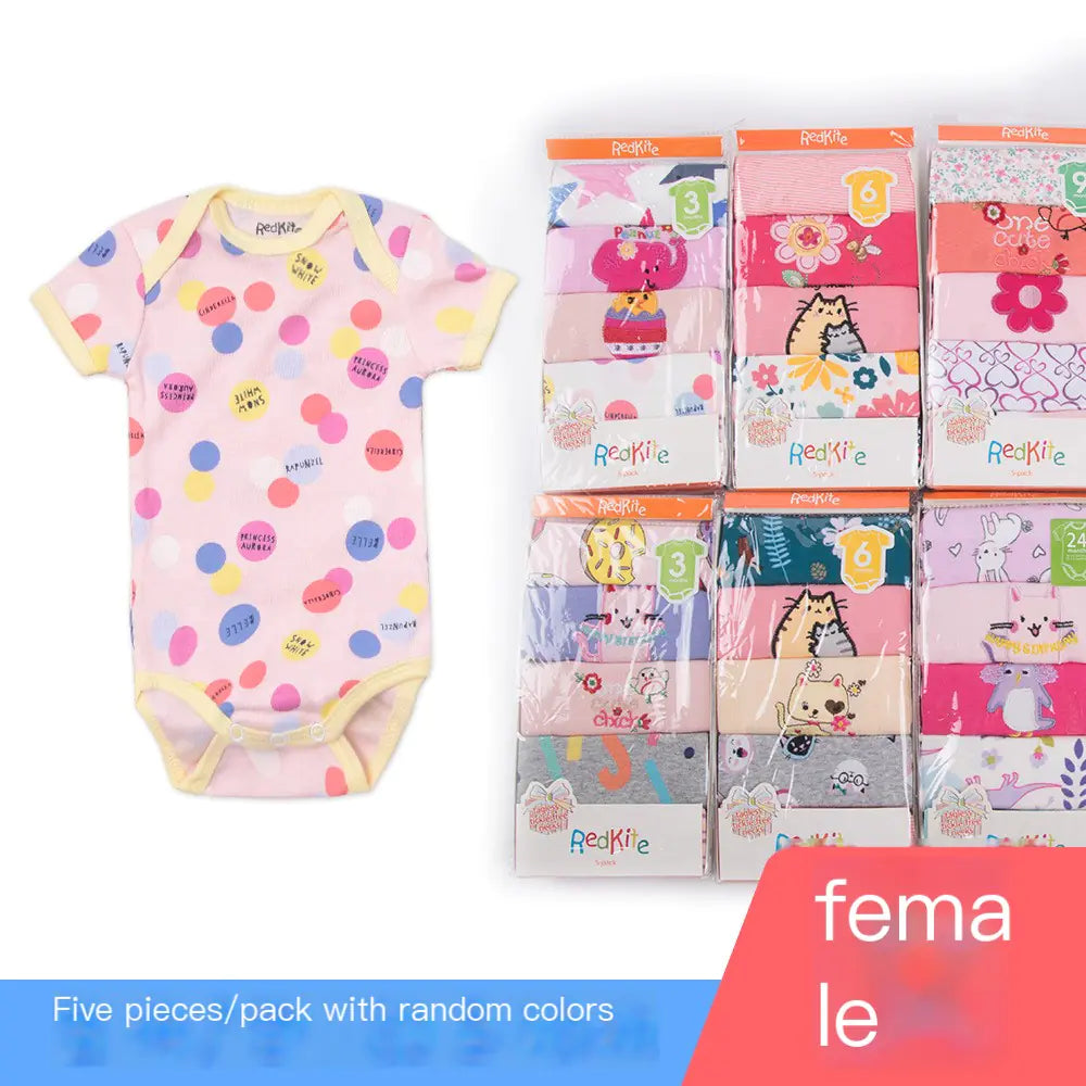 5-Pack Baby Cotton Short Sleeve Rompers with Envelope Neck