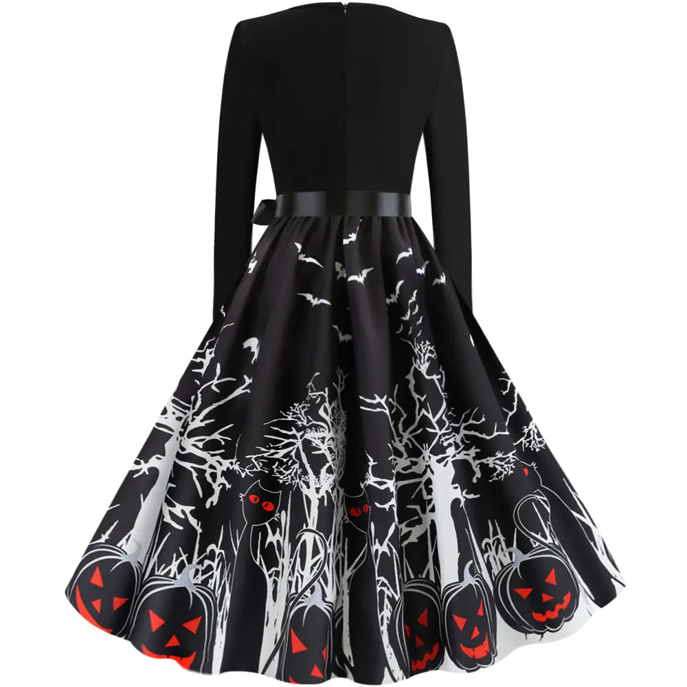 New Halloween Round Neck Printed Party Dress