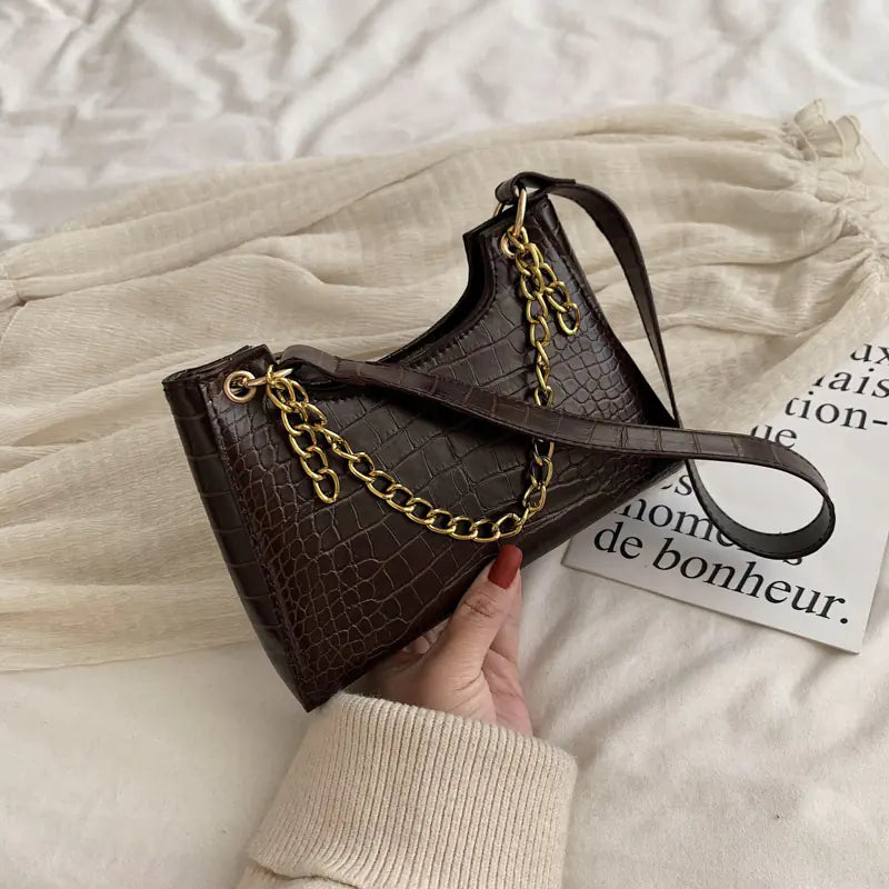 Chic Crocodile Pattern Chain Shoulder Bag for Women