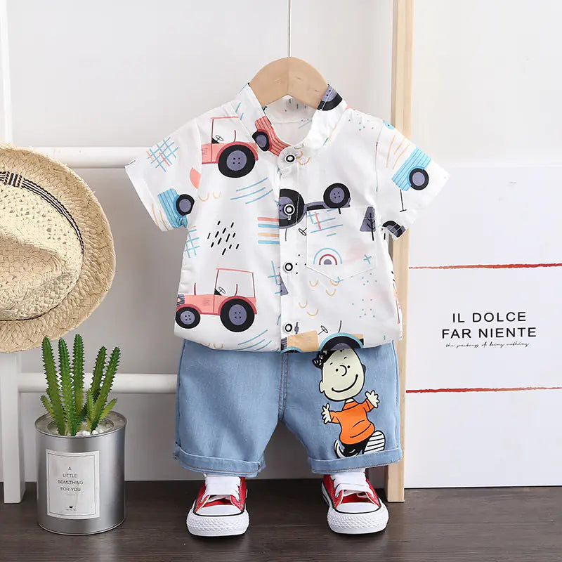 Boys' Summer Outfit Set - Shirt and Jeans (2 Pieces)