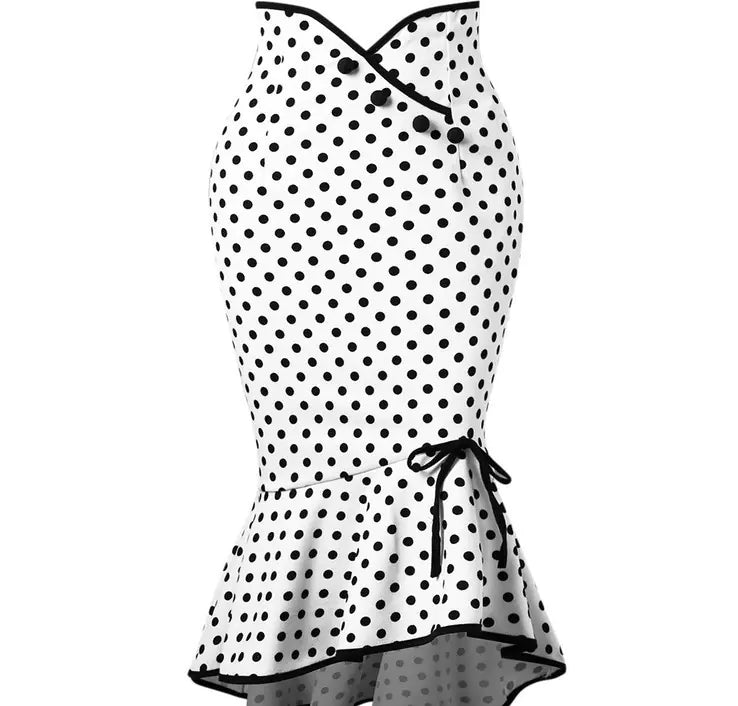 Women’s Button-Down Polka Dot Mermaid Skirt