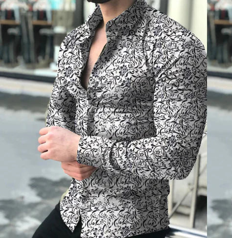Men's Printed Long Sleeve Shirt for Spring & Autumn