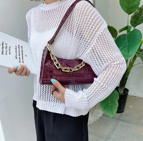 Chic Crocodile Pattern Chain Shoulder Bag for Women