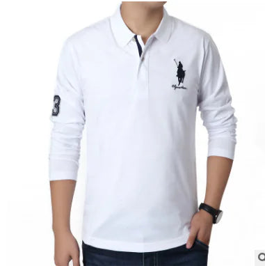 Men's Casual Long Sleeve Polo Shirt - Fashionable Solid Color