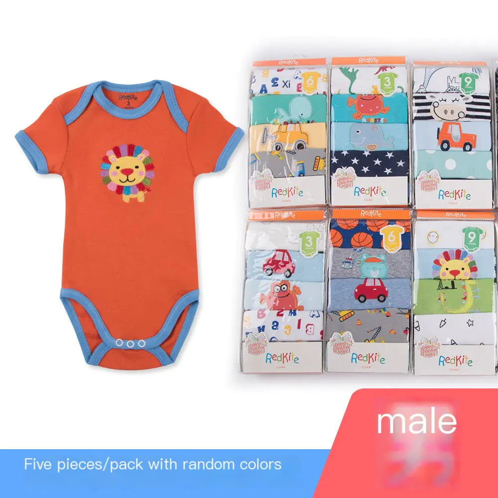 5-Pack Baby Cotton Short Sleeve Rompers with Envelope Neck