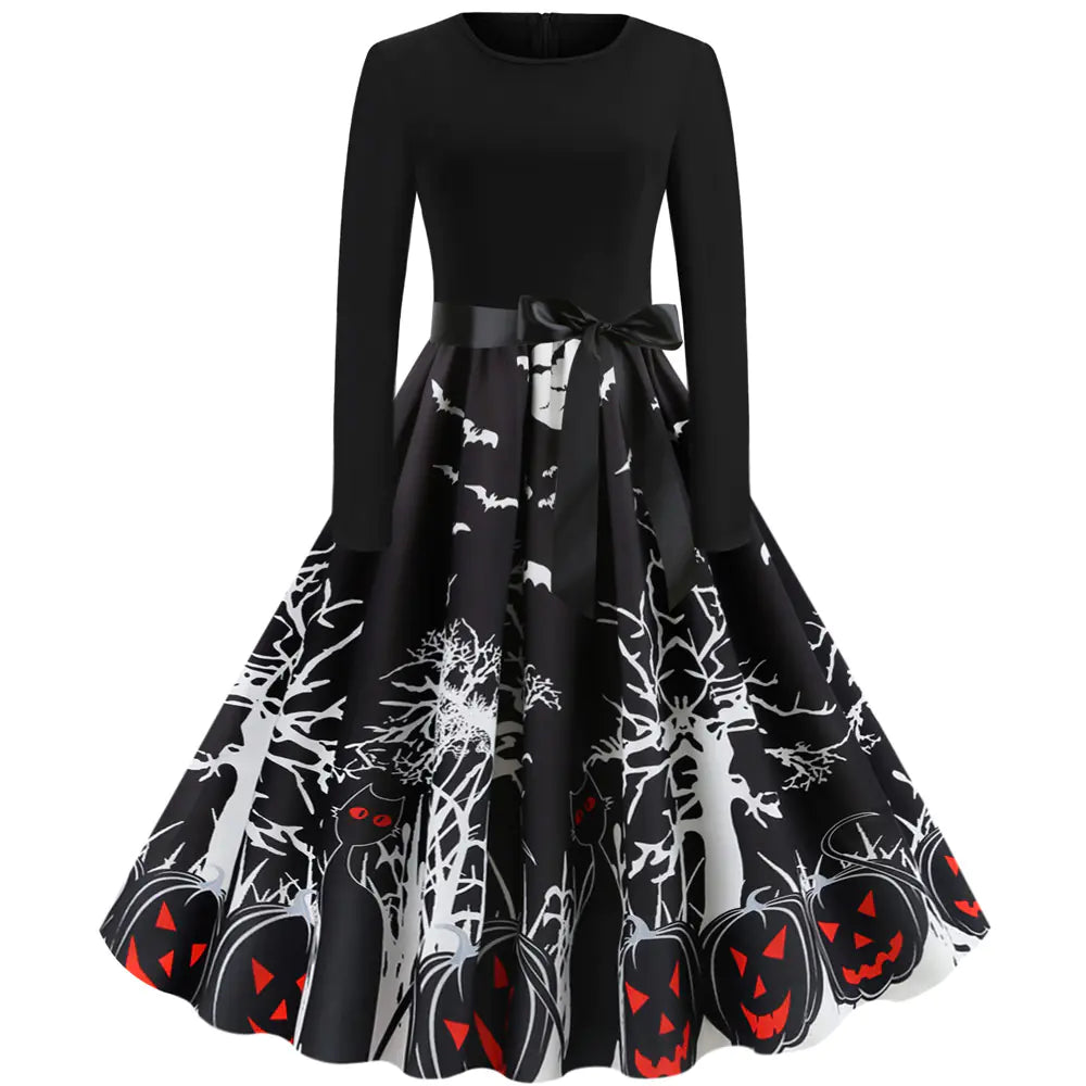 New Halloween Round Neck Printed Party Dress
