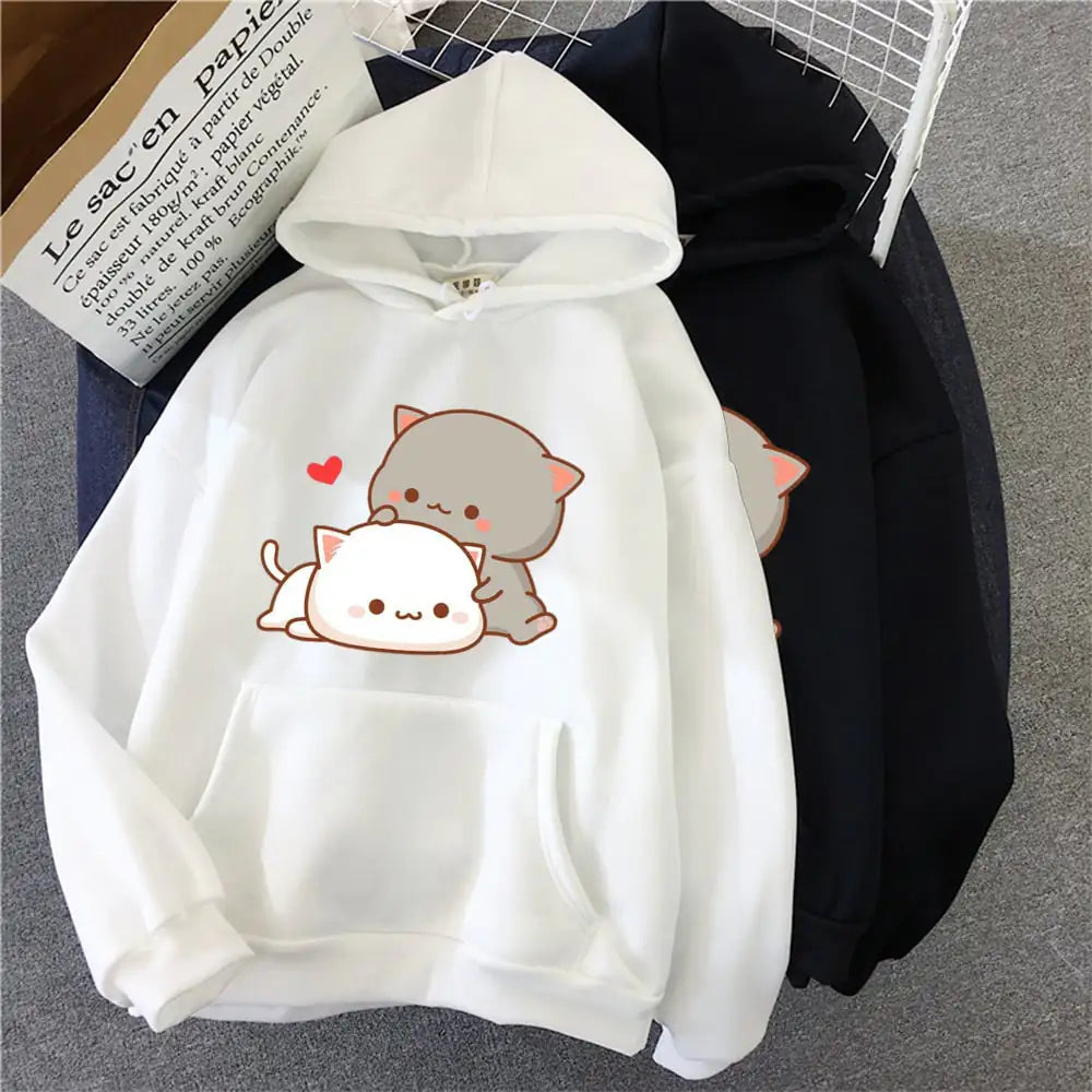 Cute Cat Print Casual Sports Hoodie for Women
