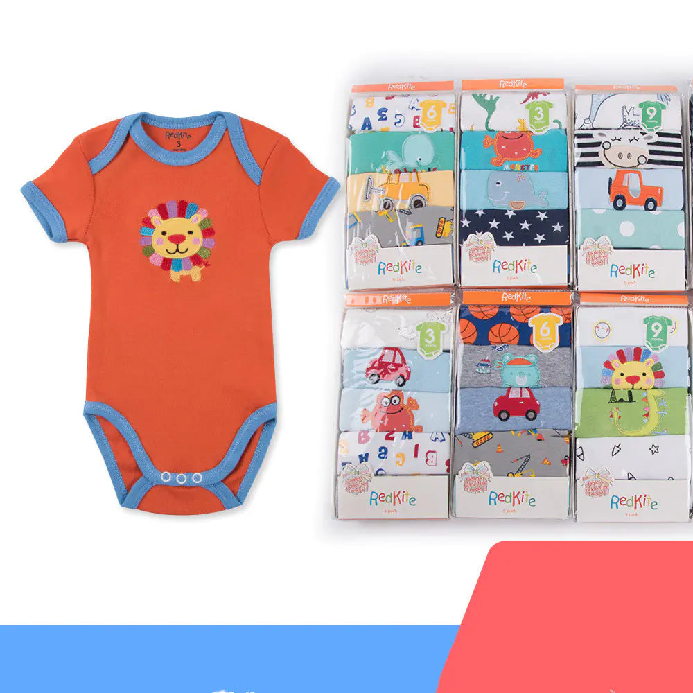 5-Pack Baby Cotton Short Sleeve Rompers with Envelope Neck