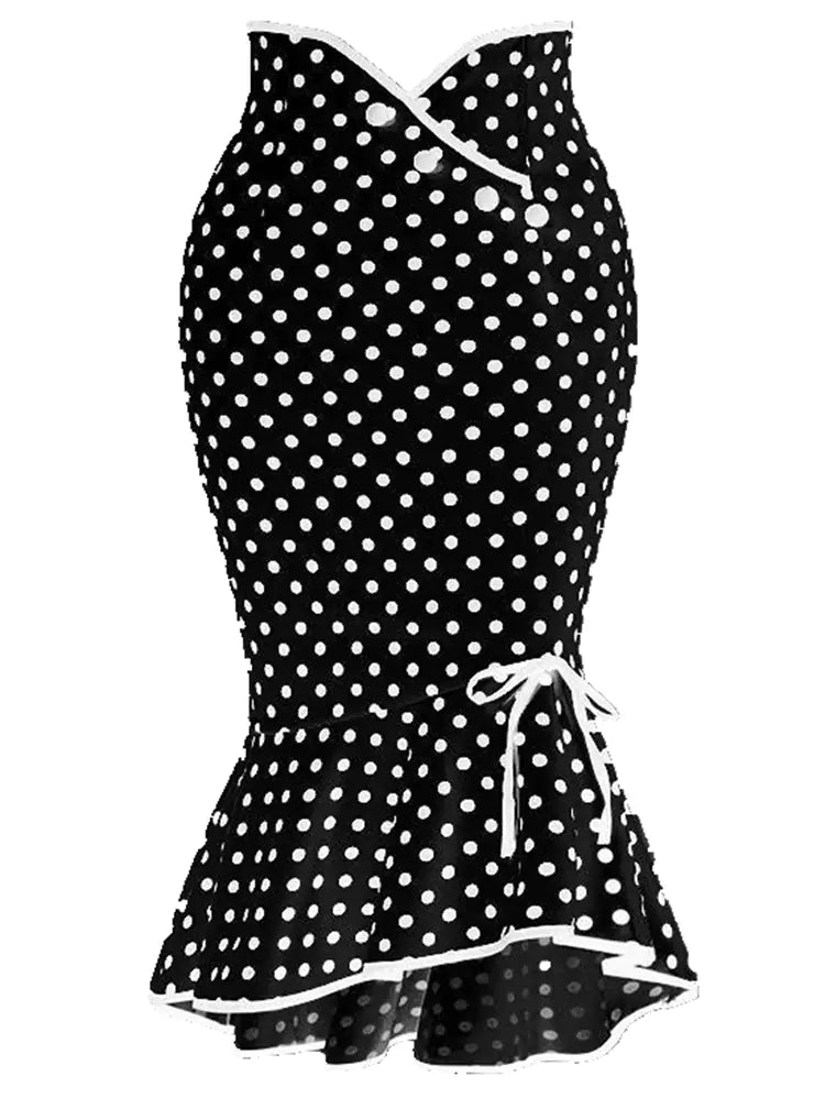 Women’s Button-Down Polka Dot Mermaid Skirt