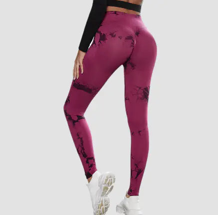 Tie-Dyed Peach High-Waist Seamless Yoga Pants for Women
