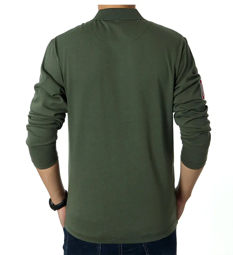 Men's Casual Long Sleeve Polo Shirt - Fashionable Solid Color