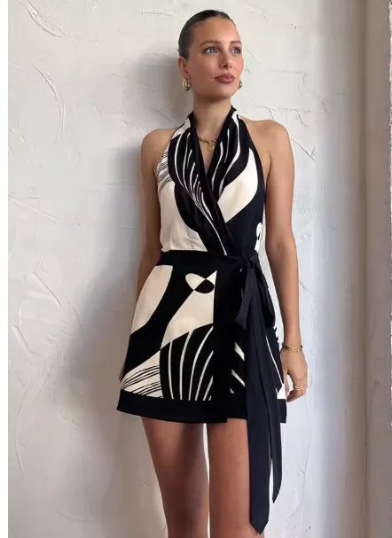 Huhugirl Sexy A-Line Halter Backless Dress for Women