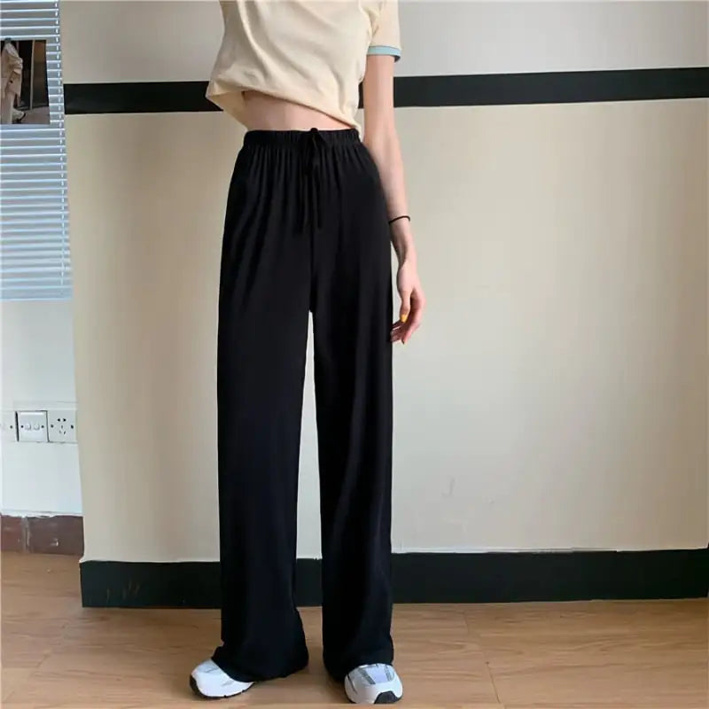Slim High Waist Drawstring Mopping Pants