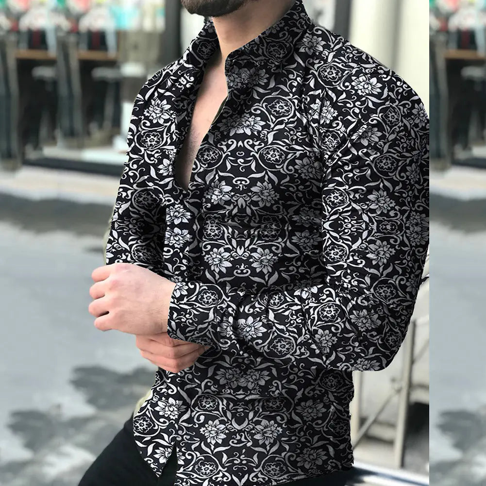 Men's Printed Long Sleeve Shirt for Spring & Autumn