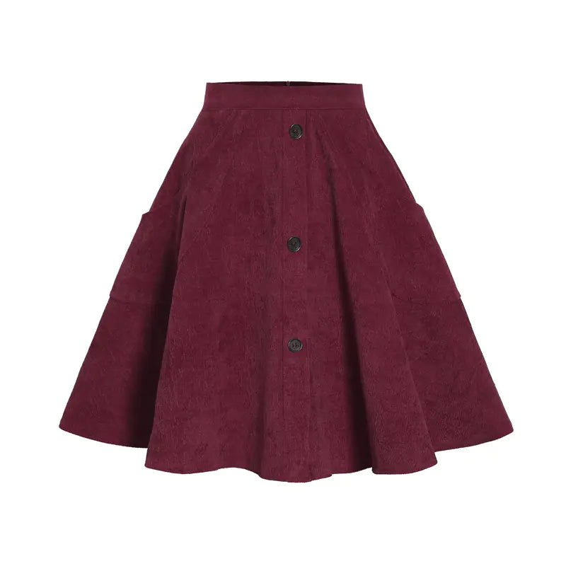Corduroy Button Pocket Midi Skirt