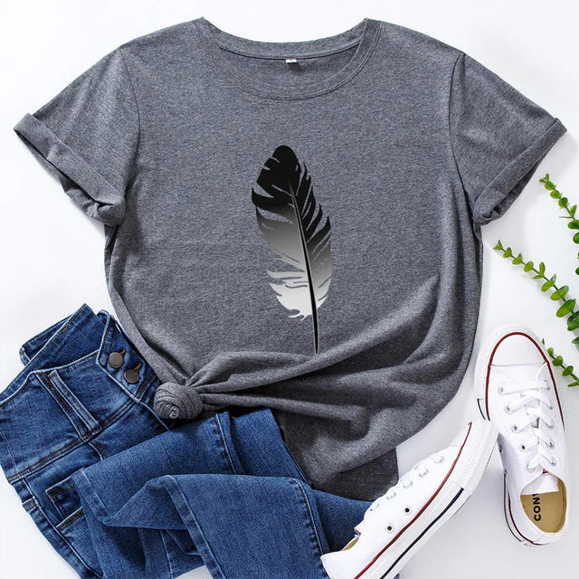 Women's Loose Fit Cotton Printed Short Sleeve T-Shirt