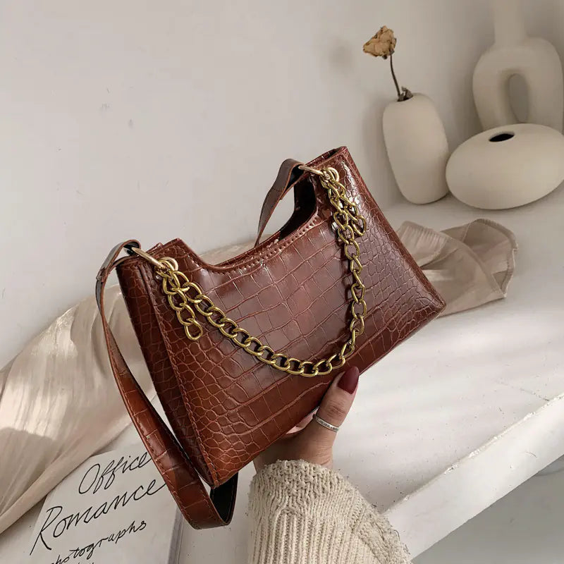 Chic Crocodile Pattern Chain Shoulder Bag for Women