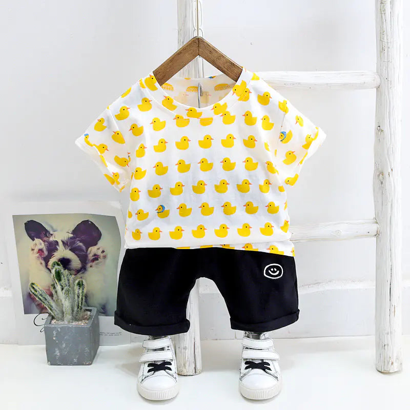 Summer Baby Cartoon Short Sleeve Outfit Set