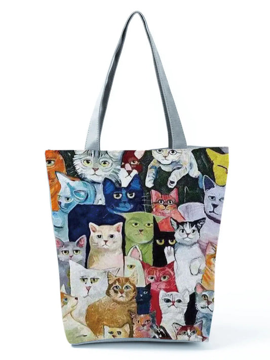 Cat Print Tote Bag - Simple Stylish Shoulder Bag