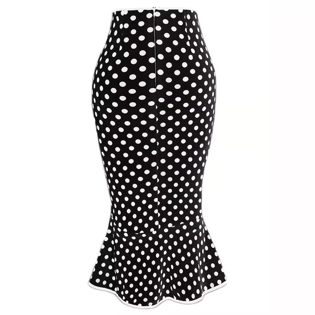 Women’s Button-Down Polka Dot Mermaid Skirt