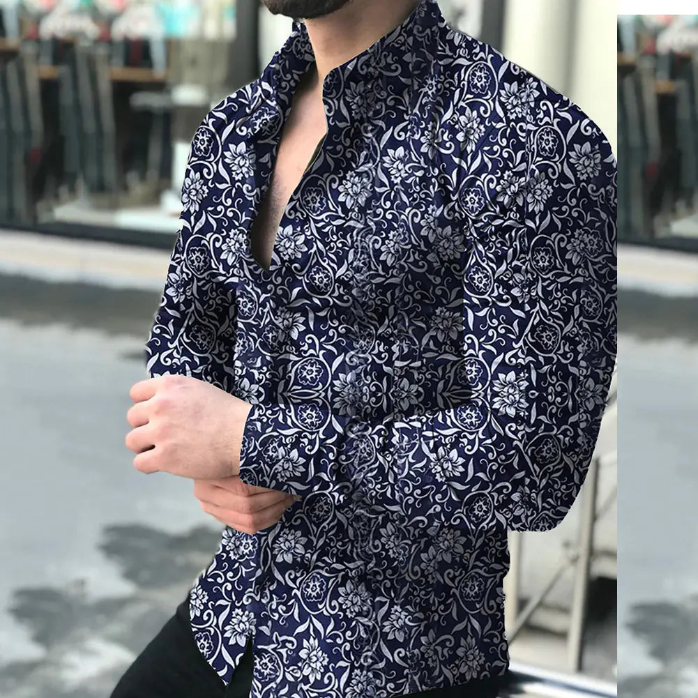 Men's Printed Long Sleeve Shirt for Spring & Autumn