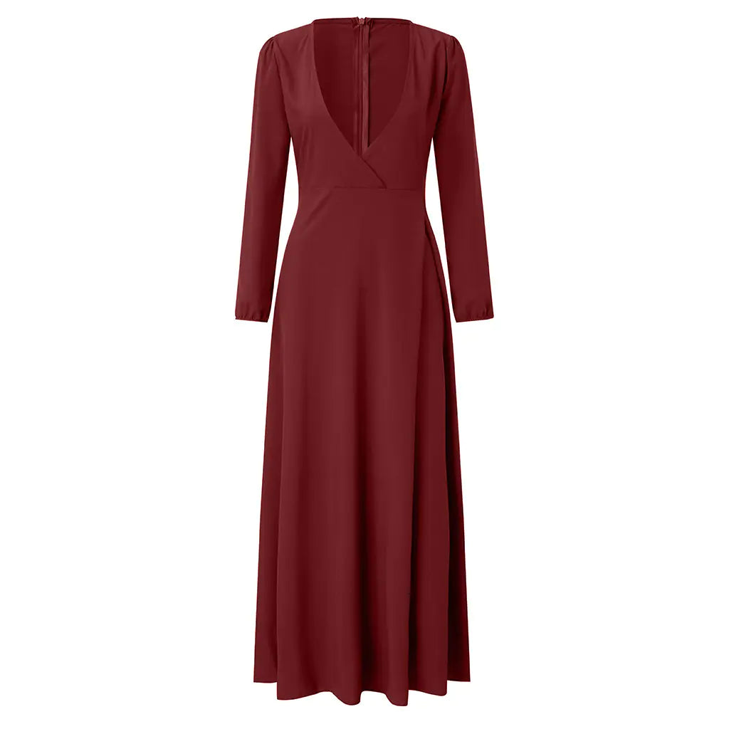 2020 Spring European Style V-Neck Long Dress