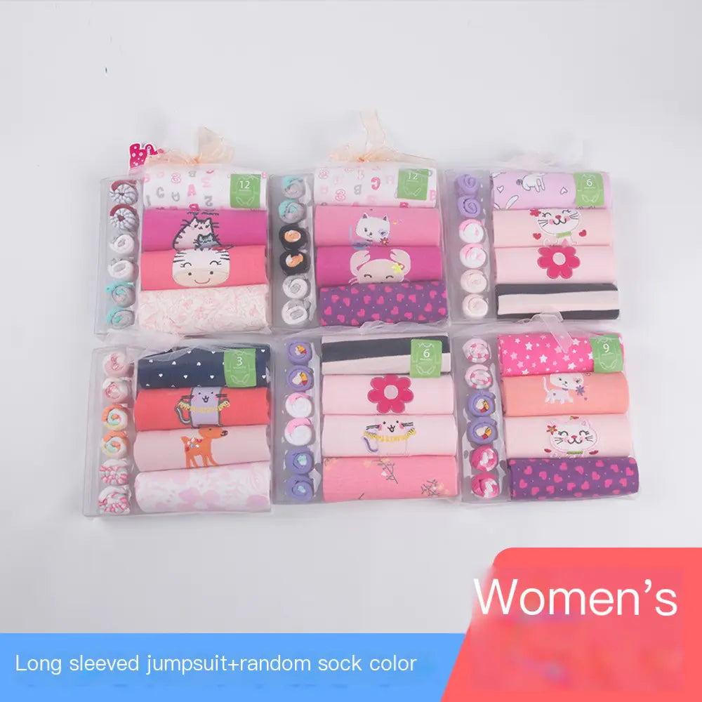 Newborn Long Sleeve Triangle Bodysuit & Towel Socks Gift Set