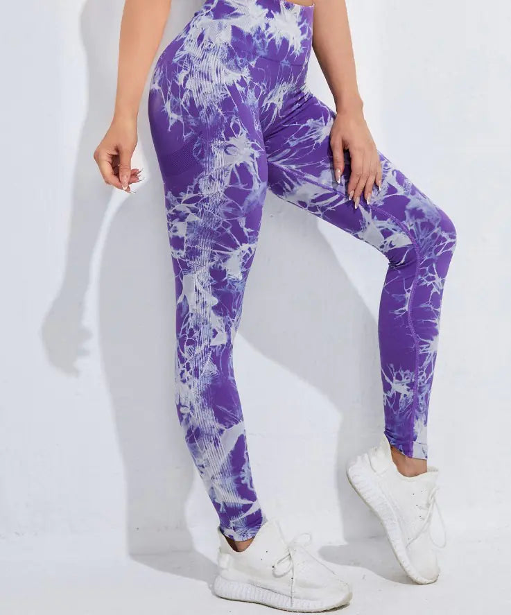 Tie-Dyed Peach High-Waist Seamless Yoga Pants for Women