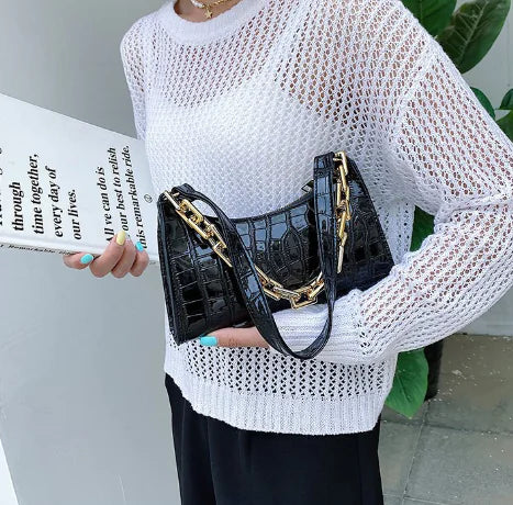 Chic Crocodile Pattern Chain Shoulder Bag for Women