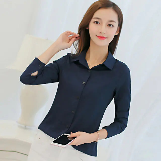 Korean Slim Fit Long Sleeve Women's Office Shirt