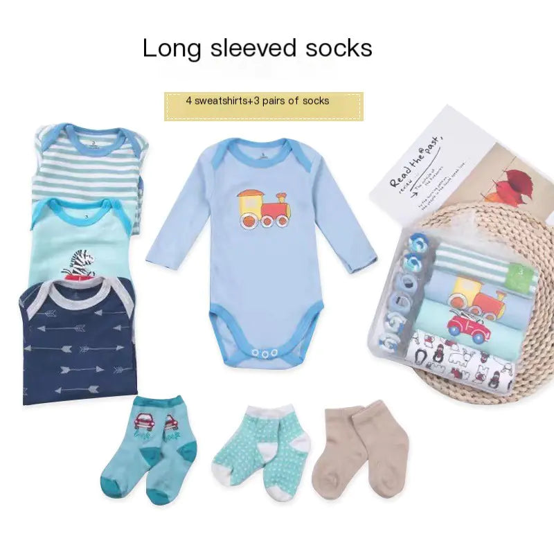 Newborn Long Sleeve Triangle Bodysuit & Towel Socks Gift Set