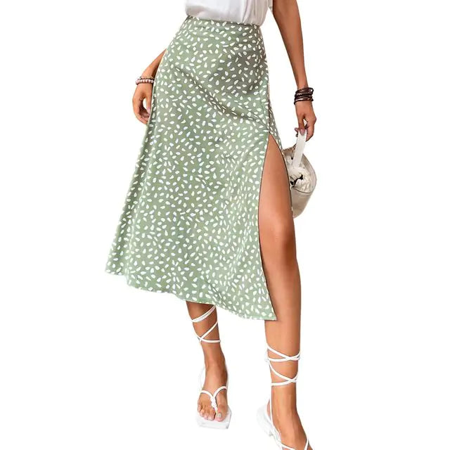 Boho Split Thigh Allover Print High Waist Skirt