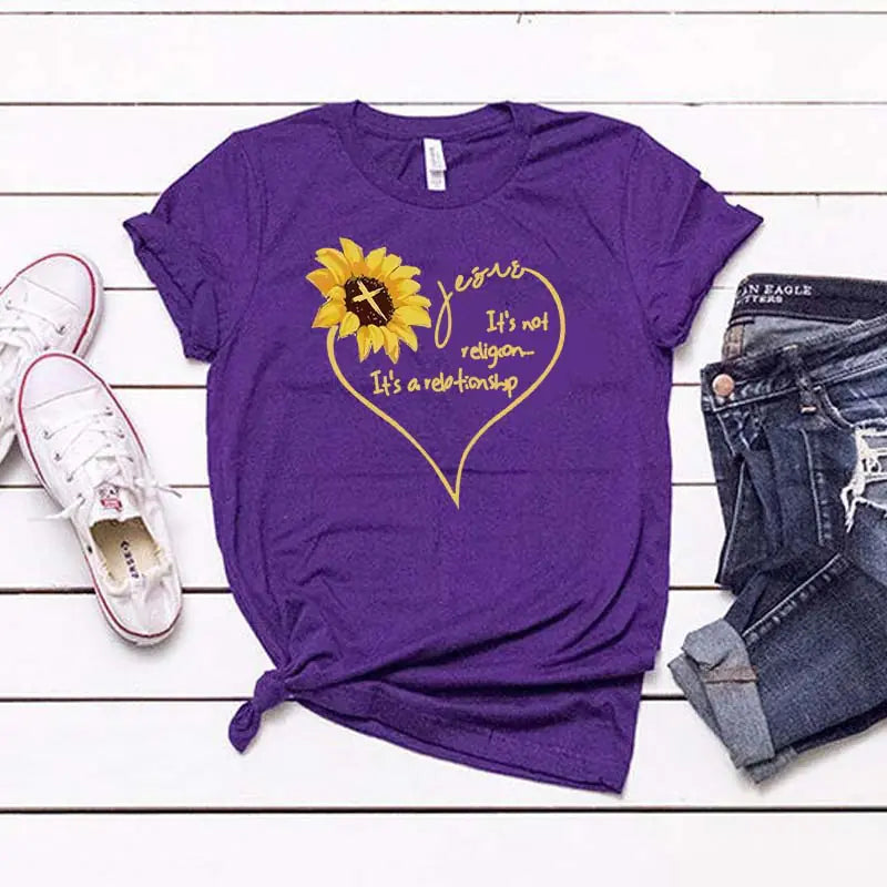 Summer Sunflower Print Casual T-Shirt for Women