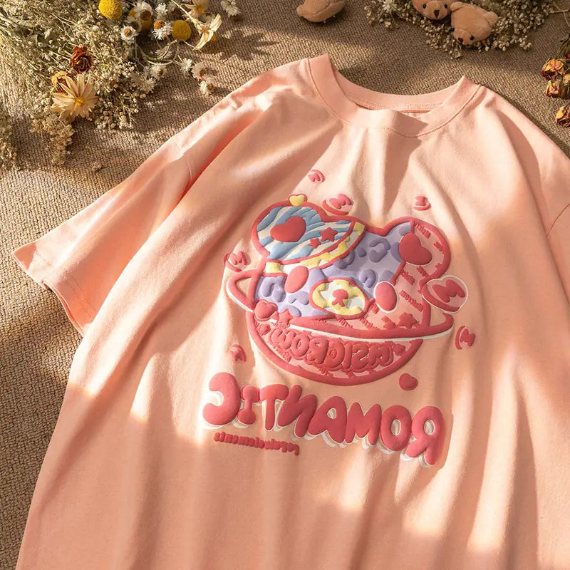 Cute Oversized Women's Letter Print Simple T-Shirt